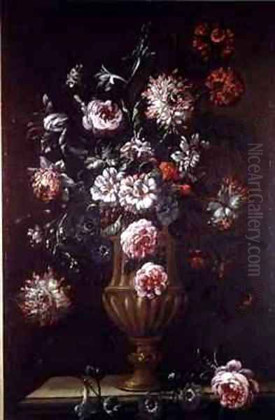 Still Life of Flowers in an Urn Oil Painting by Gaetano Cusati