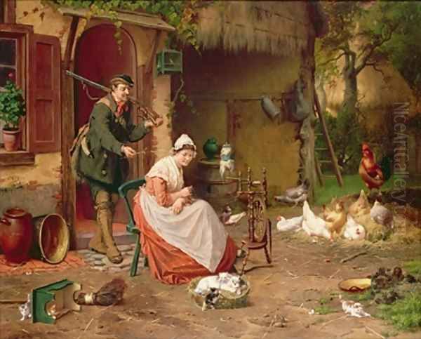 Farmyard Scene Oil Painting by Jan David Cole