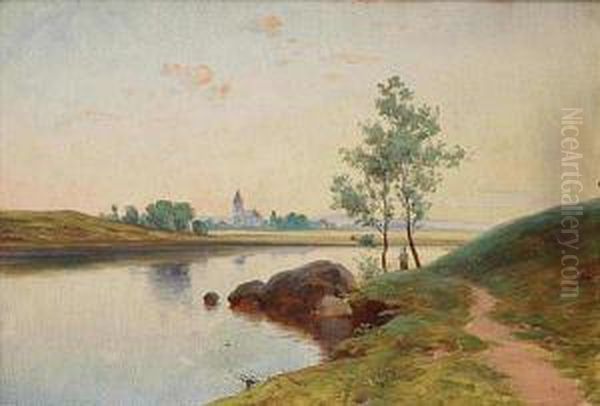 A Landscape From The Elbe Basin Oil Painting by Karl Liebscher