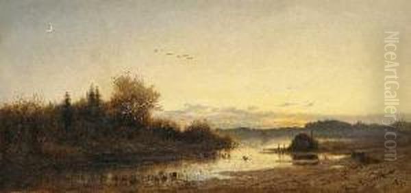 Abend Im Moor Oil Painting by Adolf Heinrich Lier