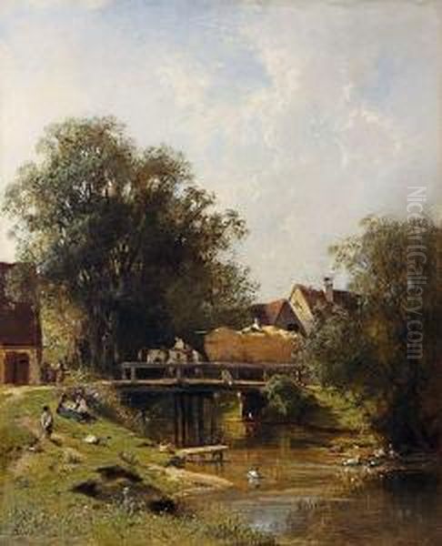 Bach Mit Steg In Etzenhausen Oil Painting by Adolf Heinrich Lier