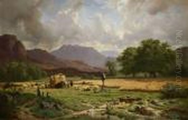 Getreideernte Im Gebirge Oil Painting by Adolf Heinrich Lier