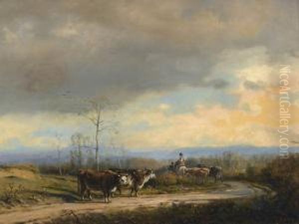 Landschaft Mit Kuhen Und Hirten Oil Painting by Adolf Heinrich Lier