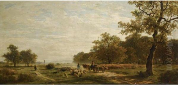 Morning On The Common, Bavaria Oil Painting by Adolf Heinrich Lier