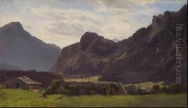 Landschaft Mit Gehoften. Oil Painting by Adolf Heinrich Lier