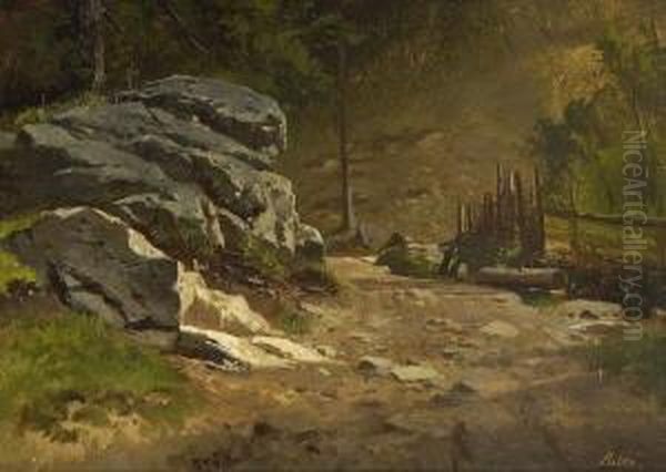 Waldweg. Oil Painting by Adolf Heinrich Lier