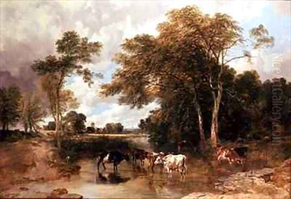 Wooded River Landscape Oil Painting by T.S. and Lee, F.R. Cooper