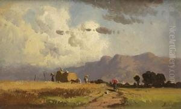 Kornernte Im
 Voralpenland. Oil Painting by Adolf Heinrich Lier