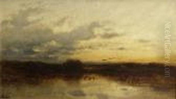 Abendstimmung Am
 Staffelsee. Oil Painting by Adolf Heinrich Lier