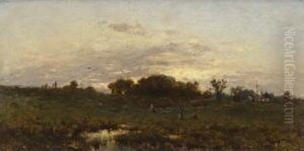 Sommerlandschaft Bei
 Abendstimmung. Oil Painting by Adolf Heinrich Lier