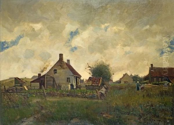 Landschaft Mit Bauernhausern Oil Painting by Helmut Liesegang