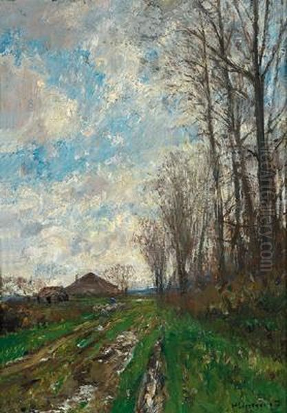 Landschaft Mit Einem Bauernhaus Undeiner Schafherde Oil Painting by Helmut Liesegang