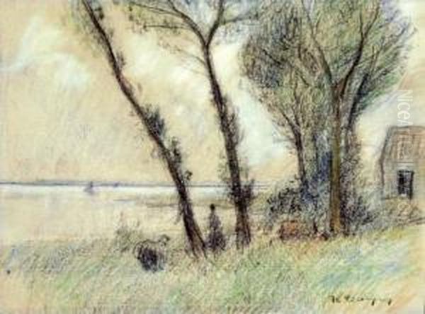 Impressionistische Landschaft Am Niederrhein Oil Painting by Helmut Liesegang