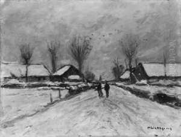 Winter Am Niederrhein. Signiert 
Unten Rechts: H. Liesegang. Ol Auf Leinwand. H 34; B 43,5 Cm. Oil Painting by Helmut Liesegang