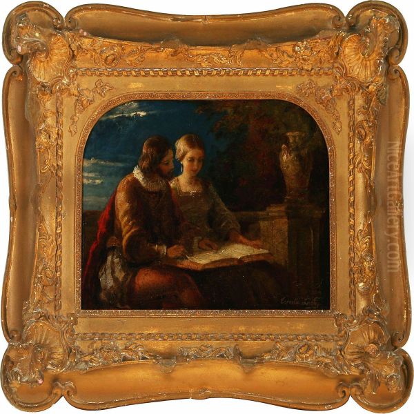 A Young Renaissancecouple Reading Oil Painting by Cornelis Lieste