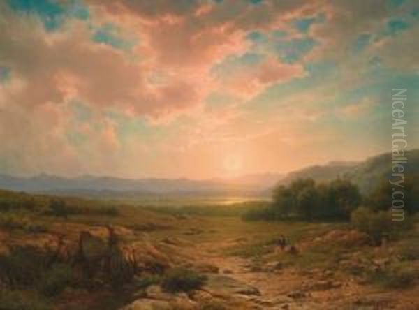 Ampio Paesaggio Al Tramonto Oil Painting by Cornelis Lieste