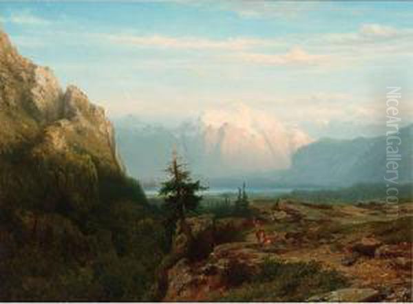 A Mountainous Landscape With Deer Oil Painting by Cornelis Lieste