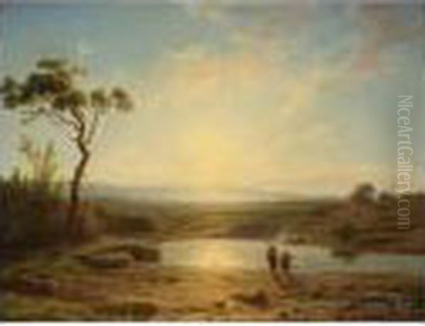 Fishermen In A Landscape Oil Painting by Cornelis Lieste