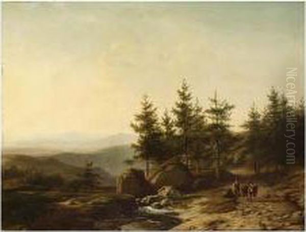 A Traveller In A Mountainous Landscape Oil Painting by Cornelis Lieste