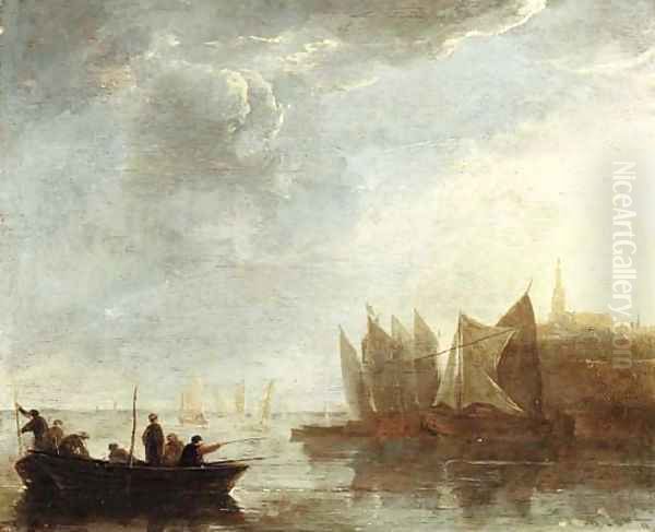 Fishermen on the river Scheldt, a view of Dordrecht beyond Oil Painting by Aelbert Cuyp