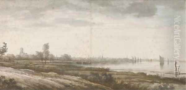 A distant view of Dordrecht along the Merwede River Oil Painting by Aelbert Cuyp