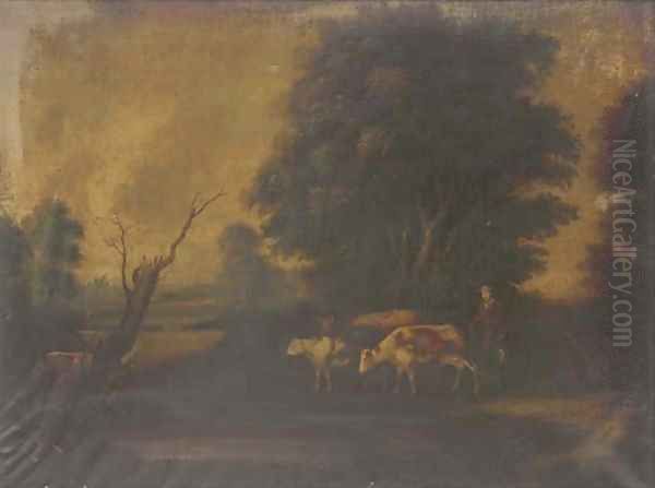 Cattle watering; and Cattle on a riverbank Oil Painting by Aelbert Cuyp