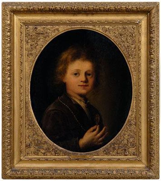 Portrait Of A Boy Holding A Medallion With Cross Oil Painting by Jan Lievens