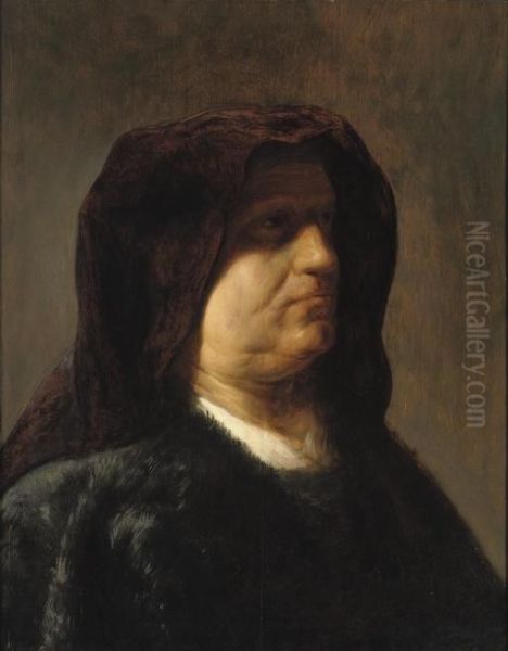 A 'tronie' Of An Old Woman In A Black Furcoat And A Purple Hood Oil Painting by Jan Lievens