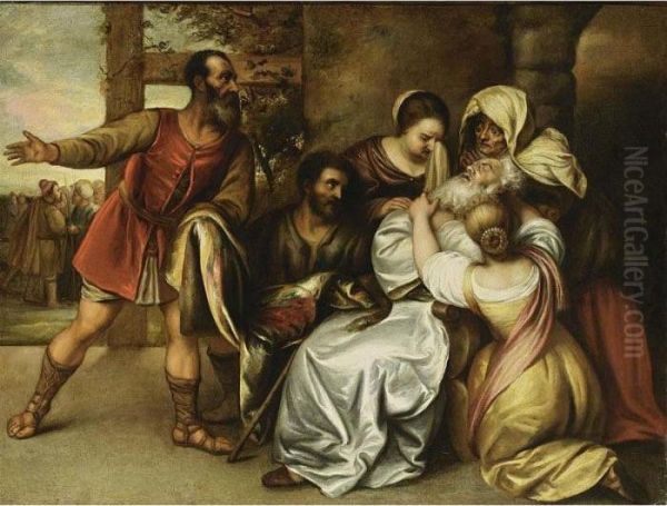 Jacob Is Shown The Supposed Coat
 Of Joseph Smeared With Blood After Joseph Was Sold Into Slavery Oil Painting by Jan Lievens