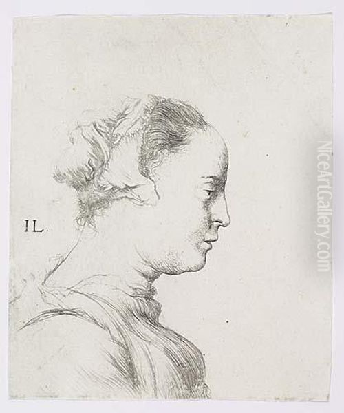 Bust Of A Young Woman In Profile To The Right<</b> Oil Painting by Jan Lievens