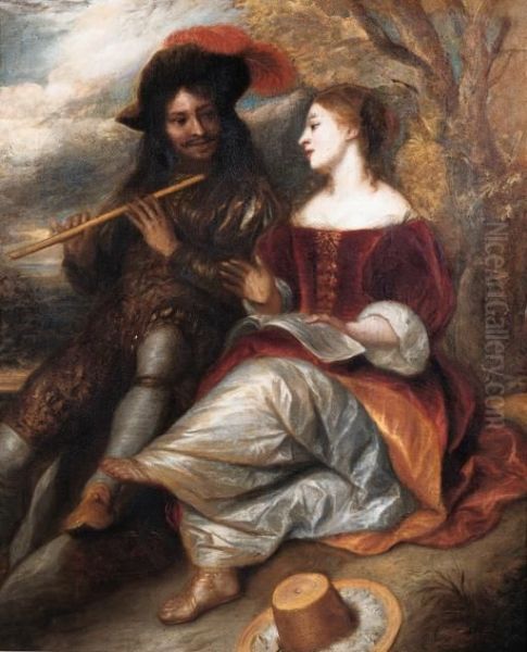 A Couple In Shepherd Costume By A Tree In A Landscape Oil Painting by Jan Lievens