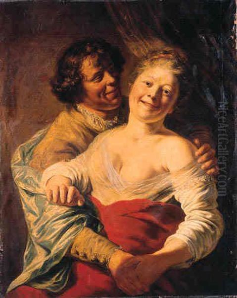 A Youth Embracing A Young Woman Oil Painting by Jan Lievens