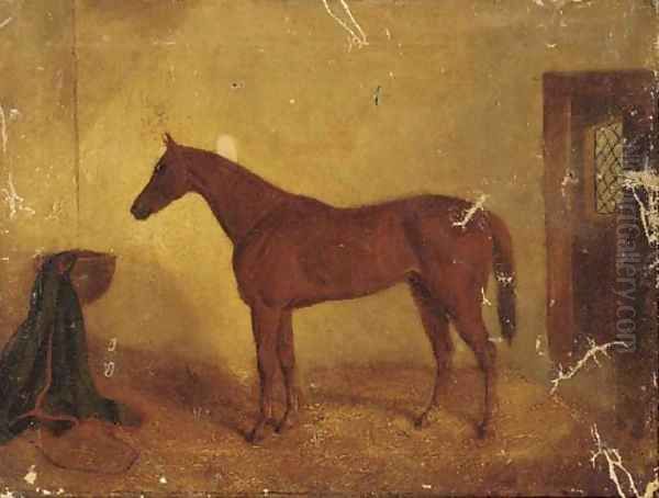 A chestnut racehorse in a stable Oil Painting by Albert Clark