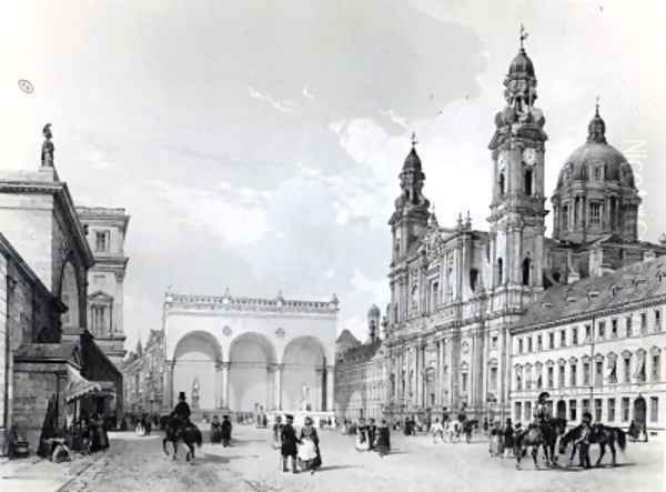 Royal Palace Hall of Marshals and Church of the Theatines in Munich first half nineteenth century Oil Painting by Nicolas-Marie-Joseph Chapuy