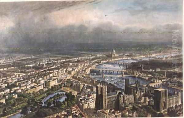 General Aspect of London Oil Painting by Nicolas-Marie-Joseph Chapuy