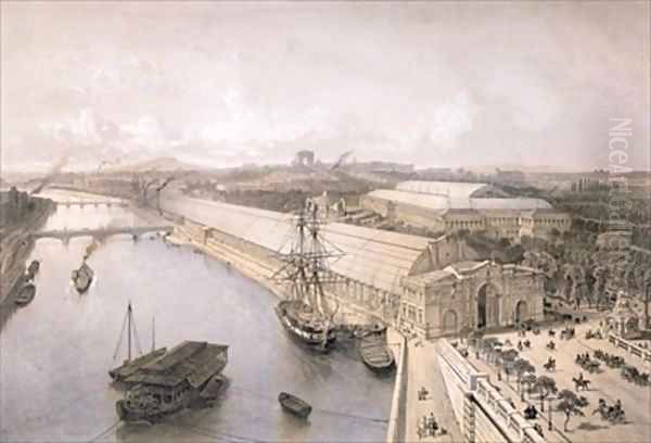 General View of the Palais de lIndustrie constructed for the Paris Exhibition of 1855 Oil Painting by Nicolas-Marie-Joseph Chapuy