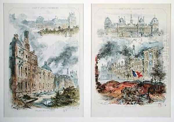 Views of the Tuileries Palace and the Hotel de Ville before and after the fires of 1871 Oil Painting by Coindre, Victor