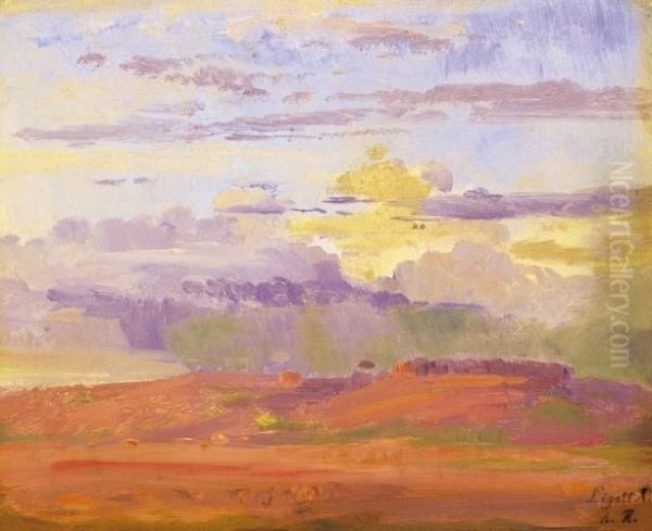 Cloudy Landscape Oil Painting by Antal Ligeti