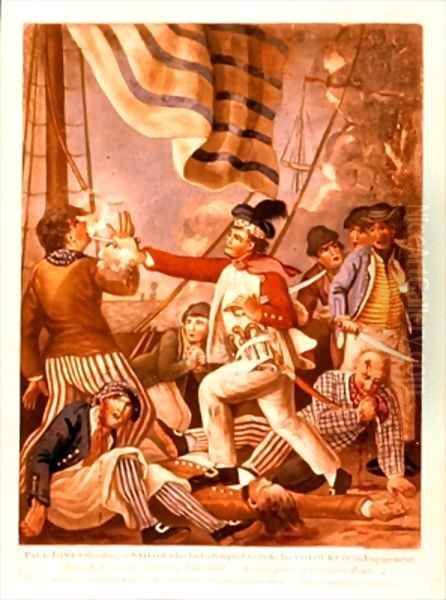 John Paul Jones shooting a sailor who had attempted to strike his colours in an engagement Oil Painting by John Collet