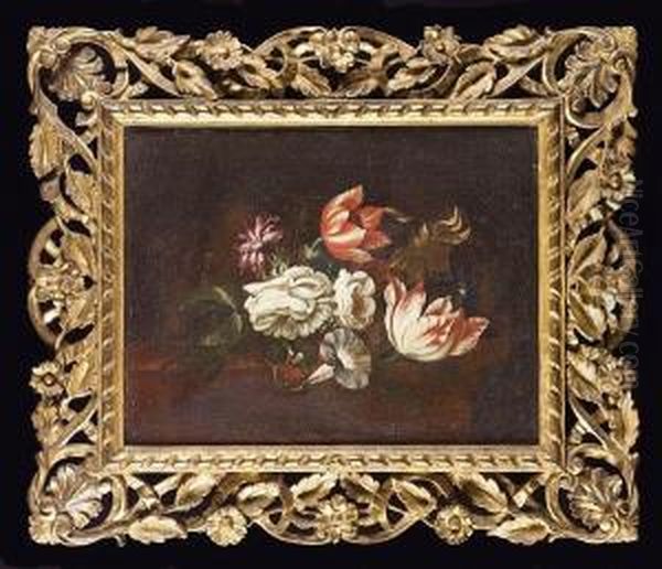 A Tulip, Carnation, Morning 
Glory And Other Flowers On A Table-top; And A Tulip, Chrysanthemum, 
Carnation, Morning Glory And Other Flowers On A Table-top Oil Painting by Bartolomeo Ligozzi