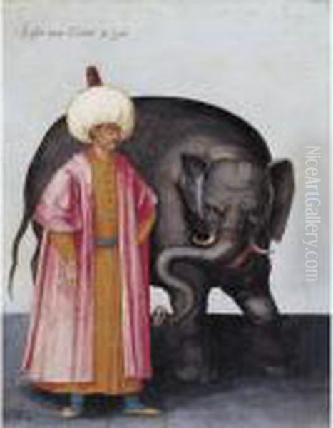 A Turbanned Pasha With An Elephant Oil Painting by Giacomo (or Jacopo) Tarchiani