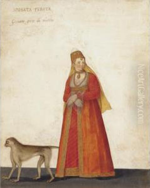 A Married Periot Greek Woman With A Monkey Oil Painting by Giacomo (or Jacopo) Tarchiani