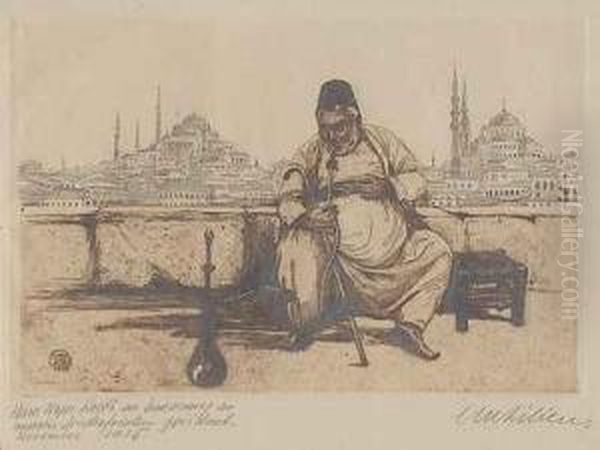 Schischaraucher Vor Orientalischer Stadtsilhouette Oil Painting by Ephraim Moshe Lilien