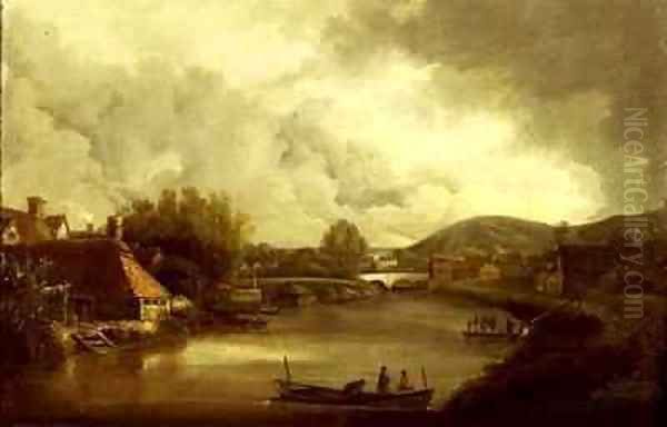 View of Pools Ferry and Bishops Bridge Norwich Oil Painting by J. and Ladbrooke, R. Crome