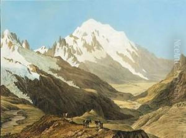 Vue Du Mont-blanc, Prise Du Sommet Du Col De Balme Oil Painting by Jean Antoine Linck