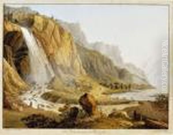 Vue De La Cascade De Pissevache Oil Painting by Jean Antoine Linck