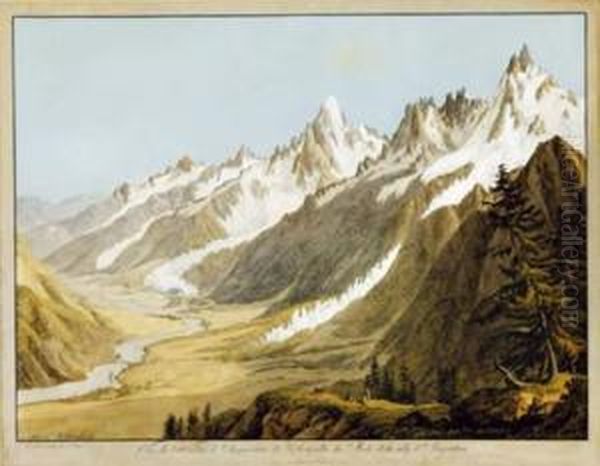 Vue De La Vallee De Chamounix, De L'aiguille Du Midi Et De Celle D'argentiere Oil Painting by Jean Antoine Linck