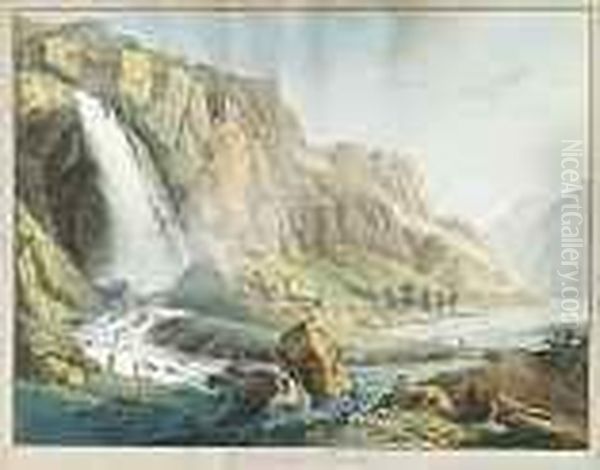 Vue De La Cascade De Pissevache Oil Painting by Jean Antoine Linck