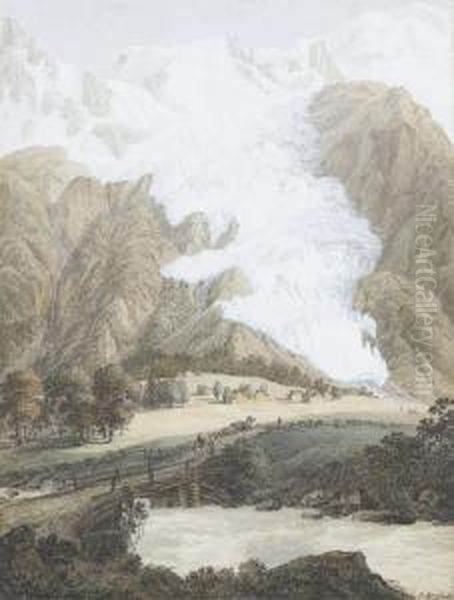 Vue De Glacier De Bossons De L'aiguille Du Midi Et Du Tacul Oil Painting by Jean Antoine Linck