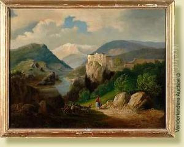 Paysage Montagneux Anime Oil Painting by Jean Antoine Linck